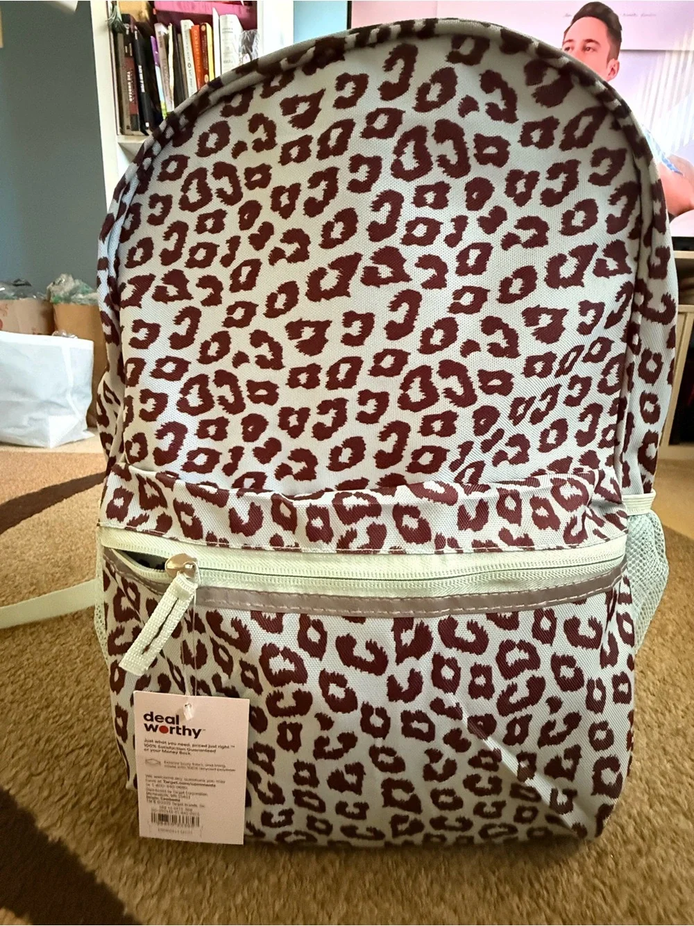 Leopard Print Canvas Backpack in Brown and Cream